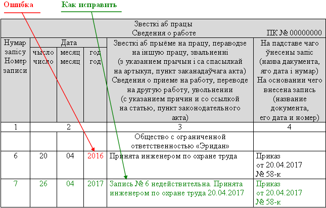 ошибка в дате приема на работу